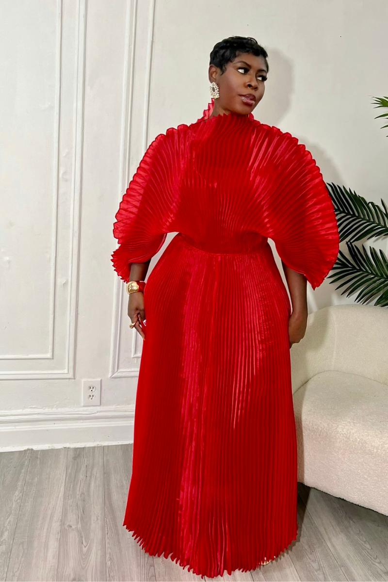 IRIDA PLEATED MAXI DRESS (RED)