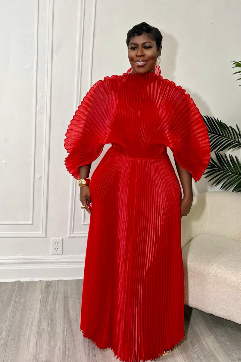 IRIDA PLEATED MAXI DRESS (RED)