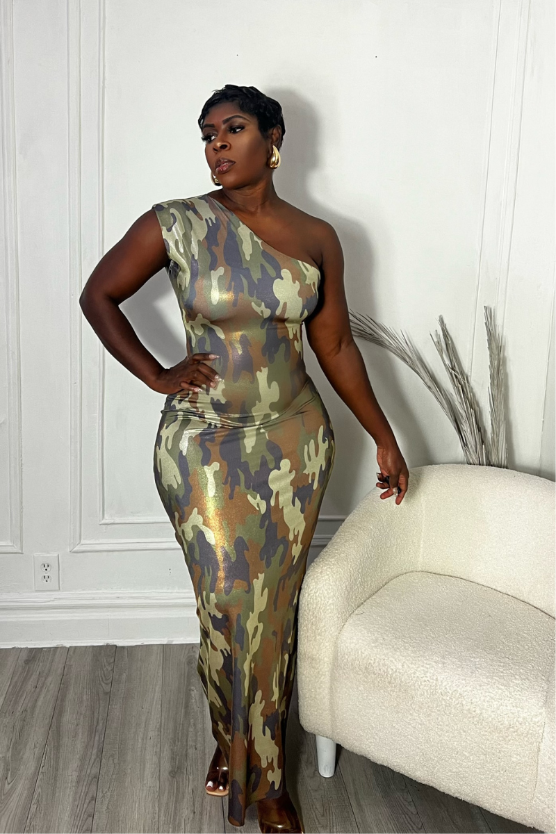 RICH CAMO MIDI DRESS