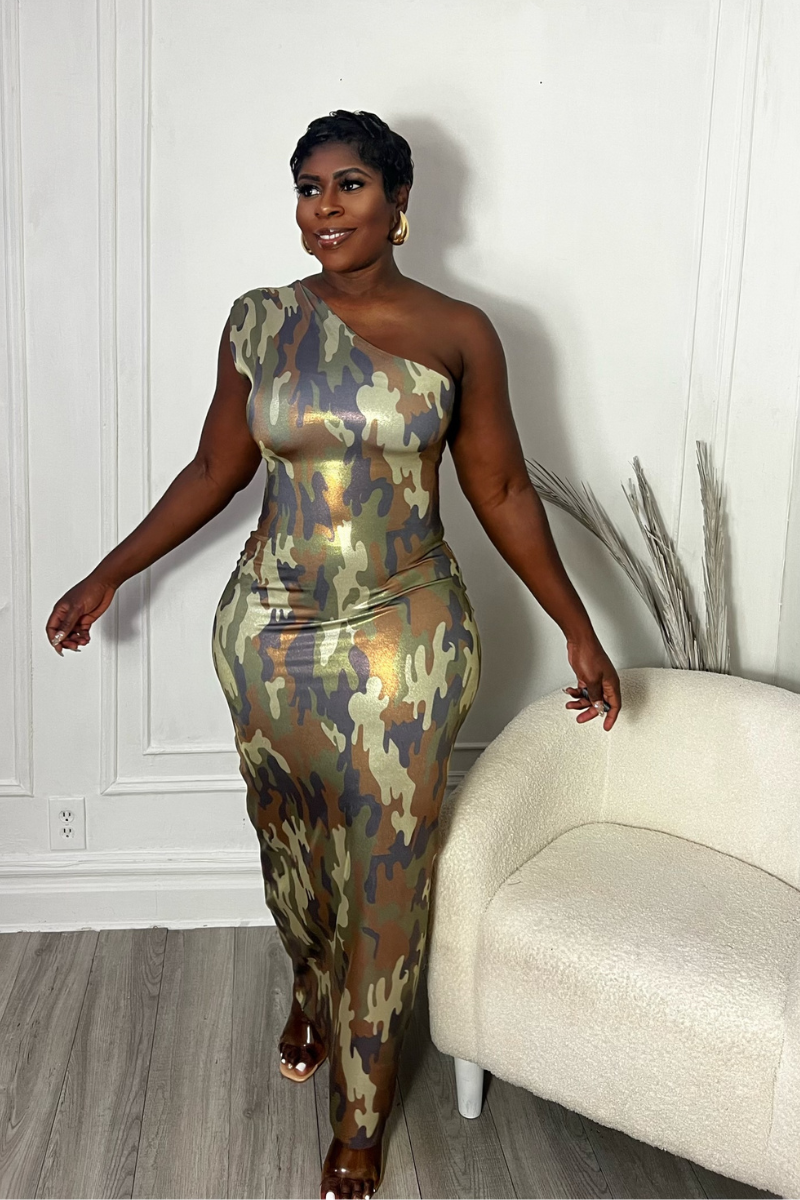 RICH CAMO MIDI DRESS