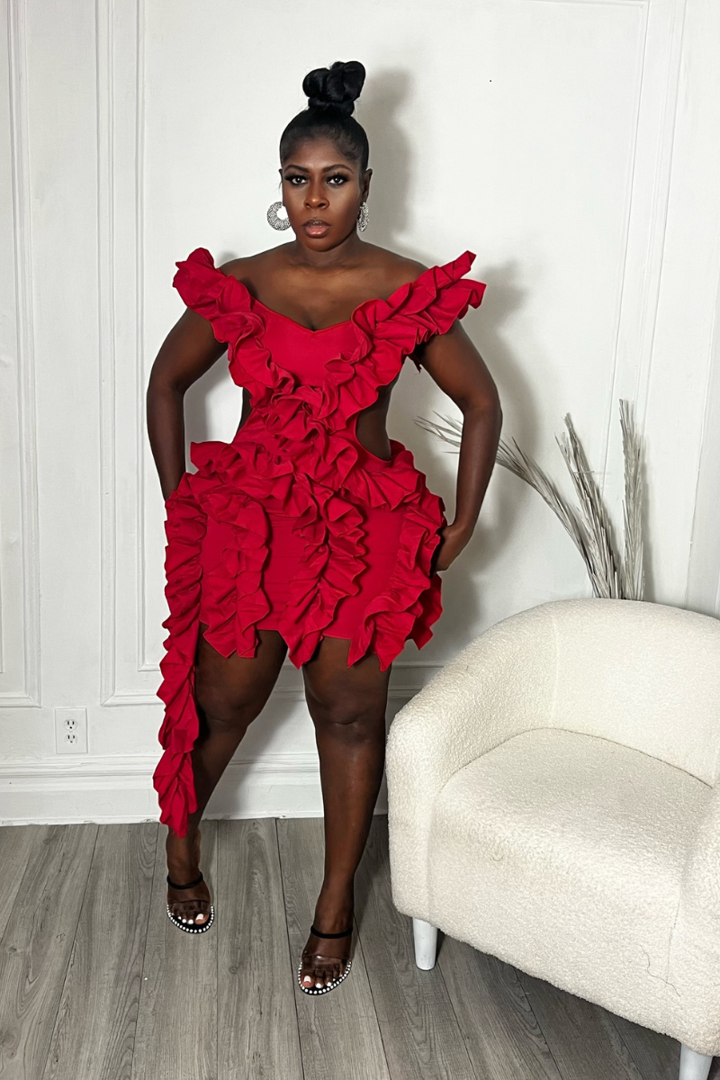 RUFFLE ME UP DRESS (RED)