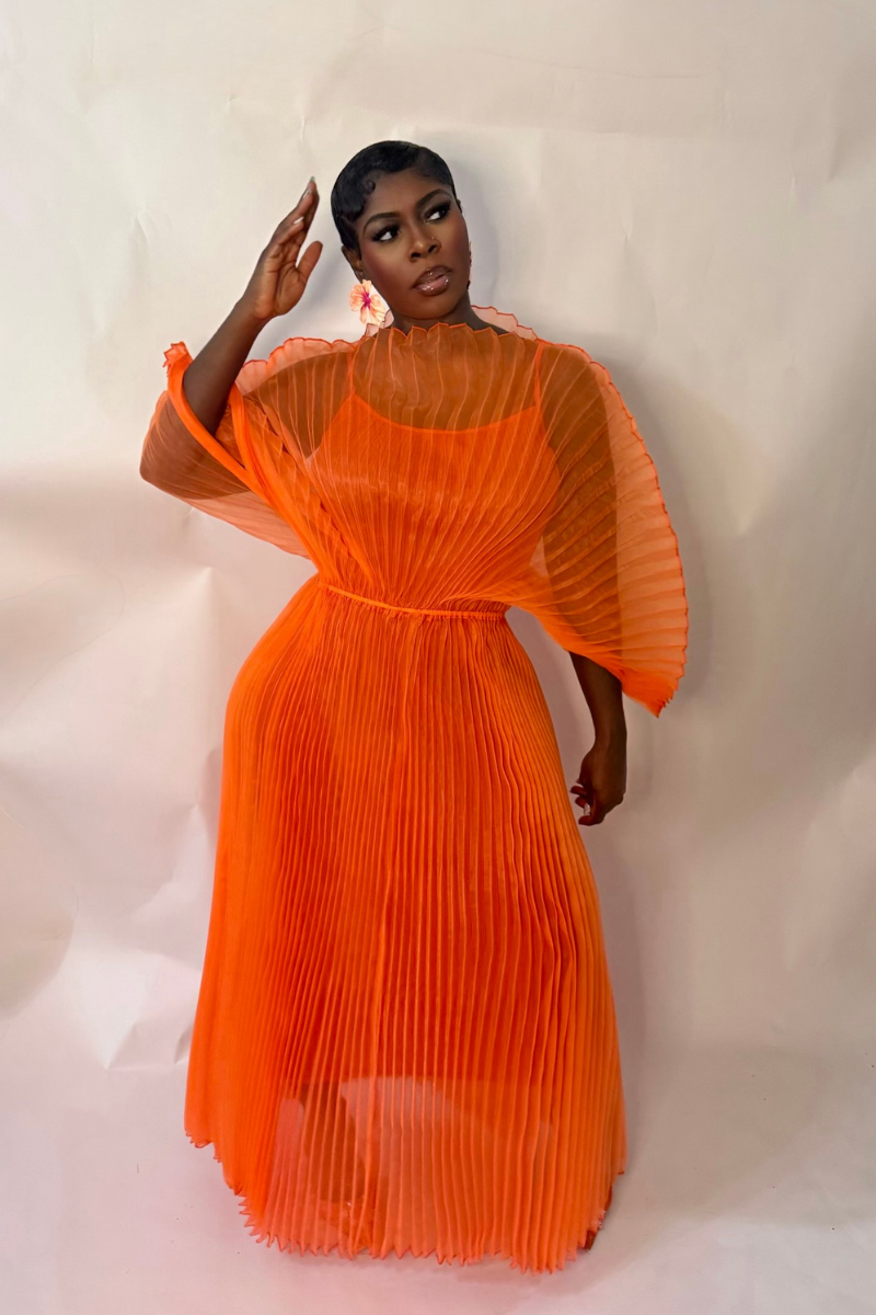 IRIDA PLEATED MAXI DRESS (ORANGE)