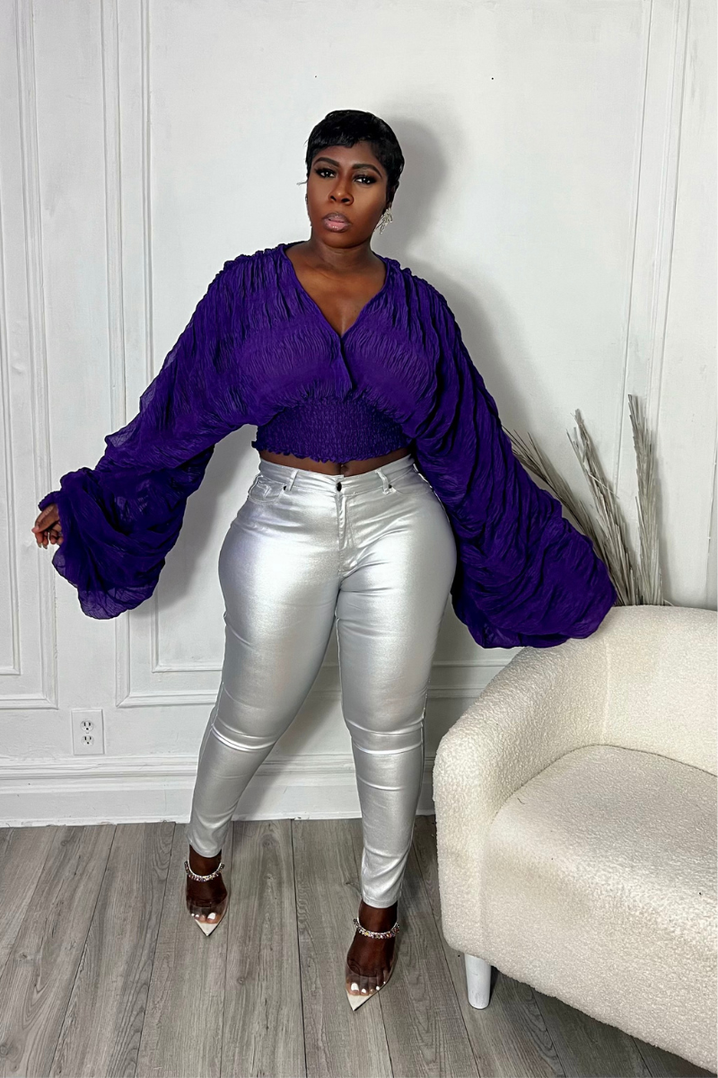 AALIYAH BUBBLE SLEEVE TOP (PURPLE)