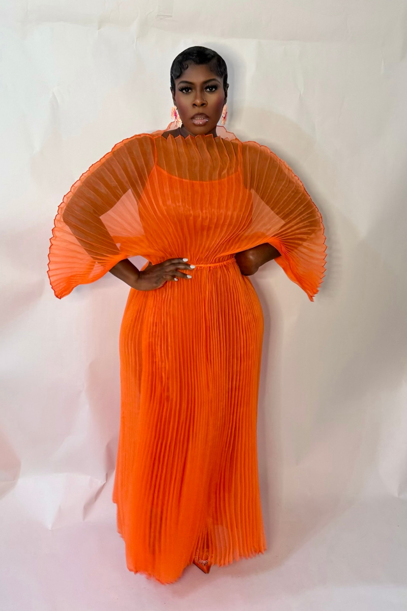IRIDA PLEATED MAXI DRESS (ORANGE)