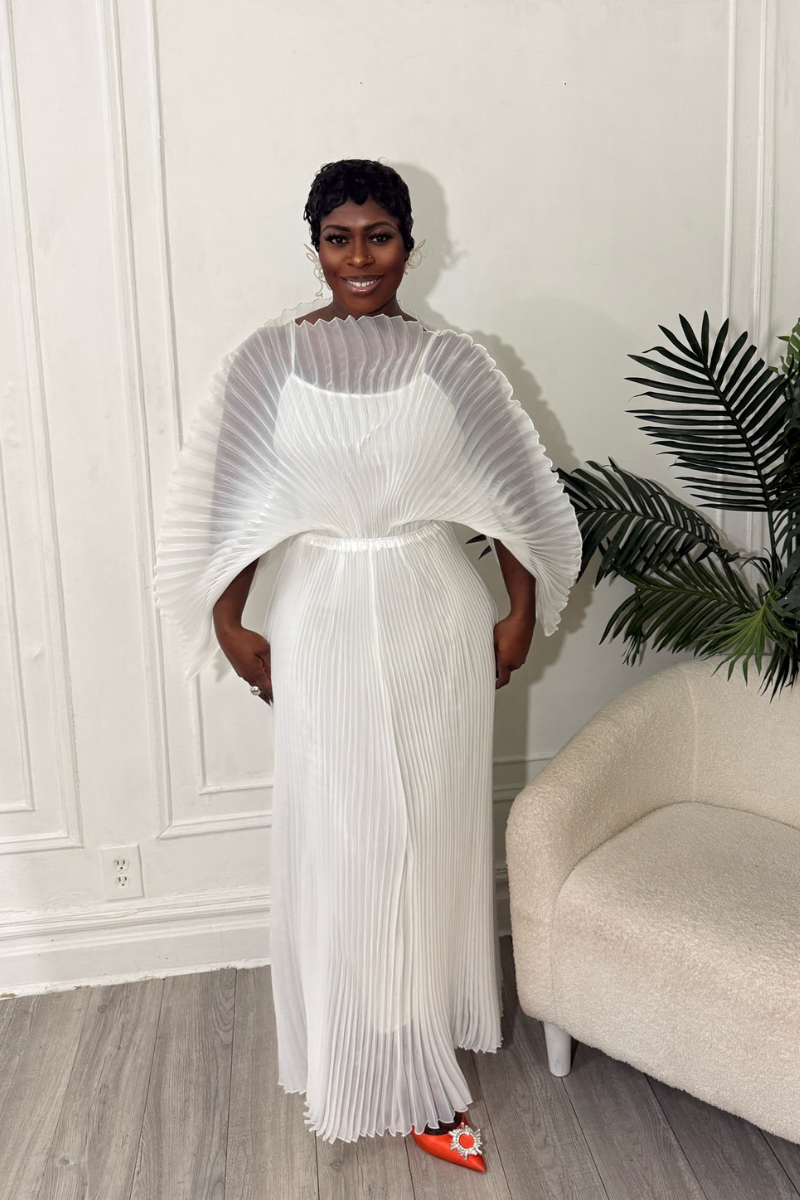 IRIDA PLEATED MAXI DRESS (WHITE)