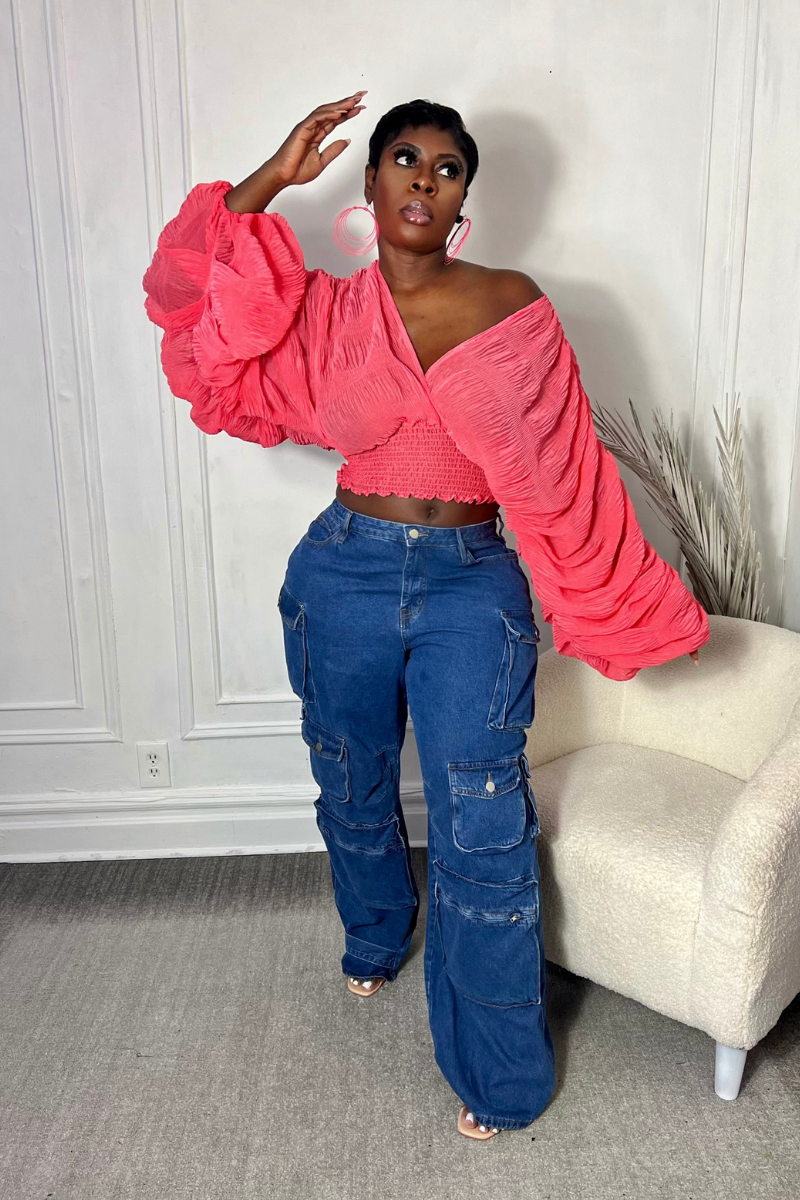 AALIYAH BUBBLE SLEEVE TOP (CORAL)