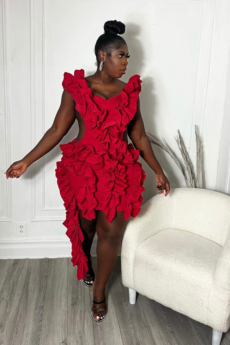 RUFFLE ME UP DRESS (RED)