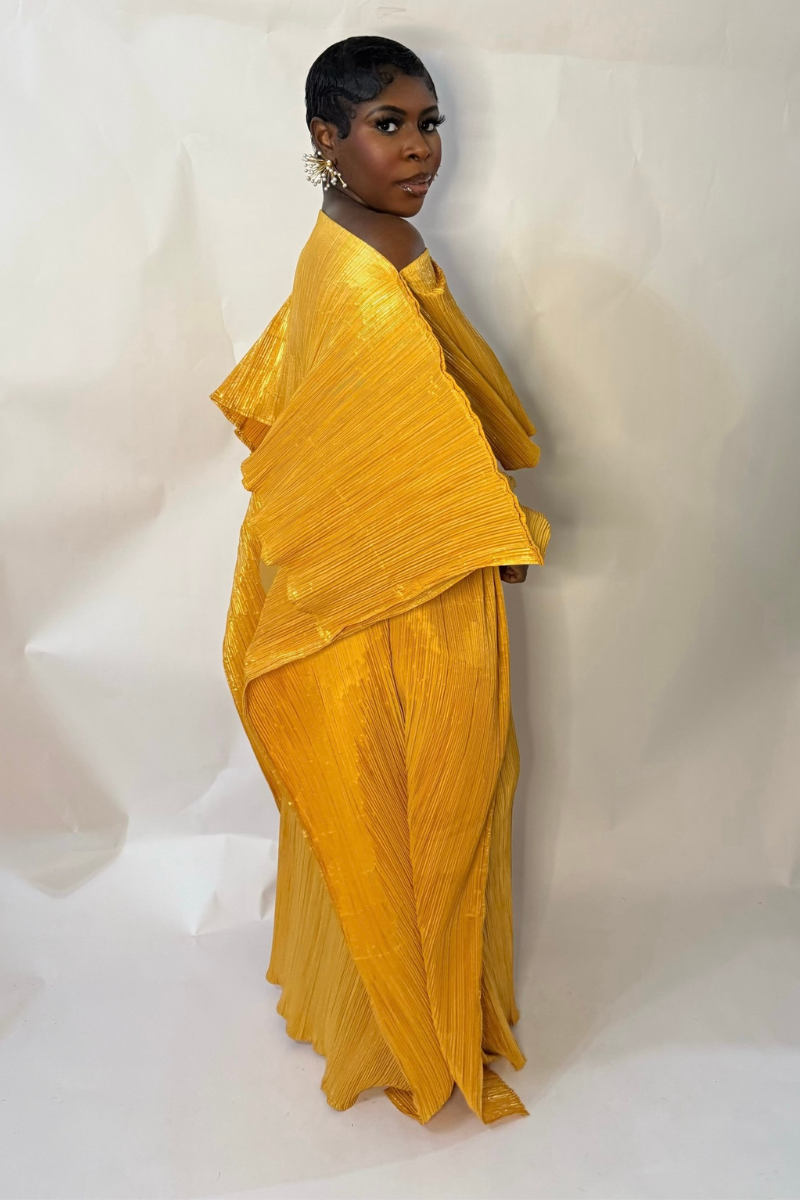 ANIRA PLISSE MAXI DRESS (MUSTARD)