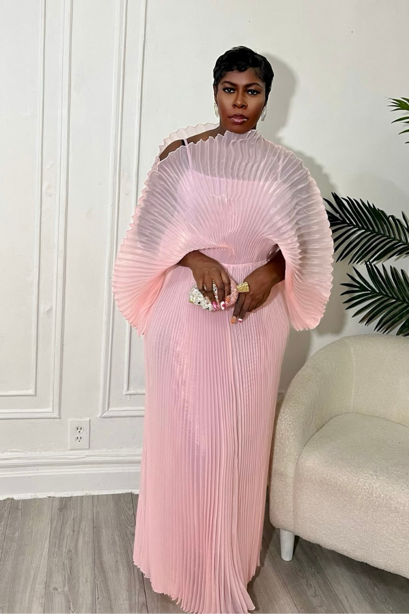 IRIDA PLEATED MAXI DRESS (BABYPINK)