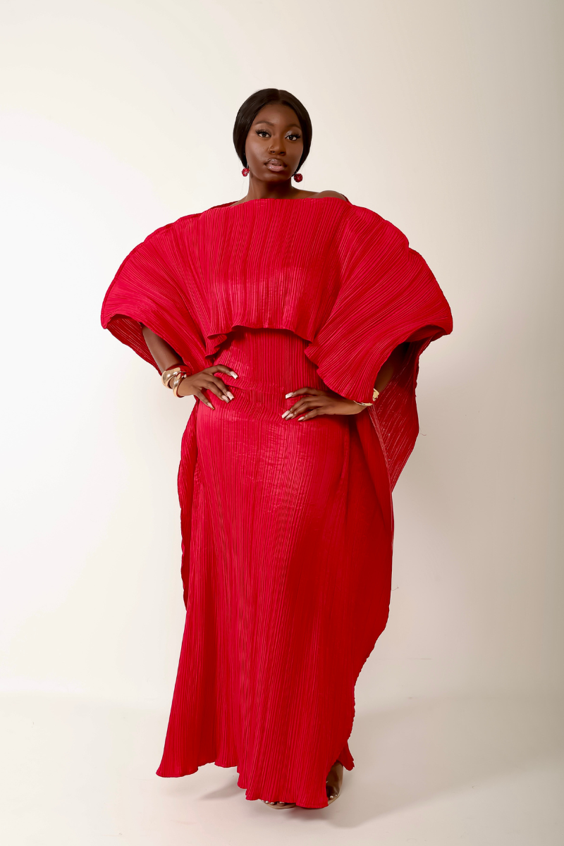 ANIRA PLISSE MAXI DRESS (CRIMSON)