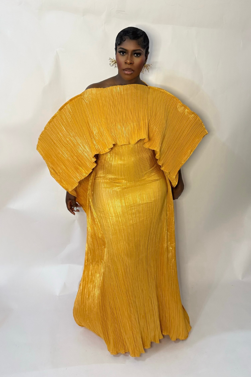 ANIRA PLISSE MAXI DRESS (MUSTARD)
