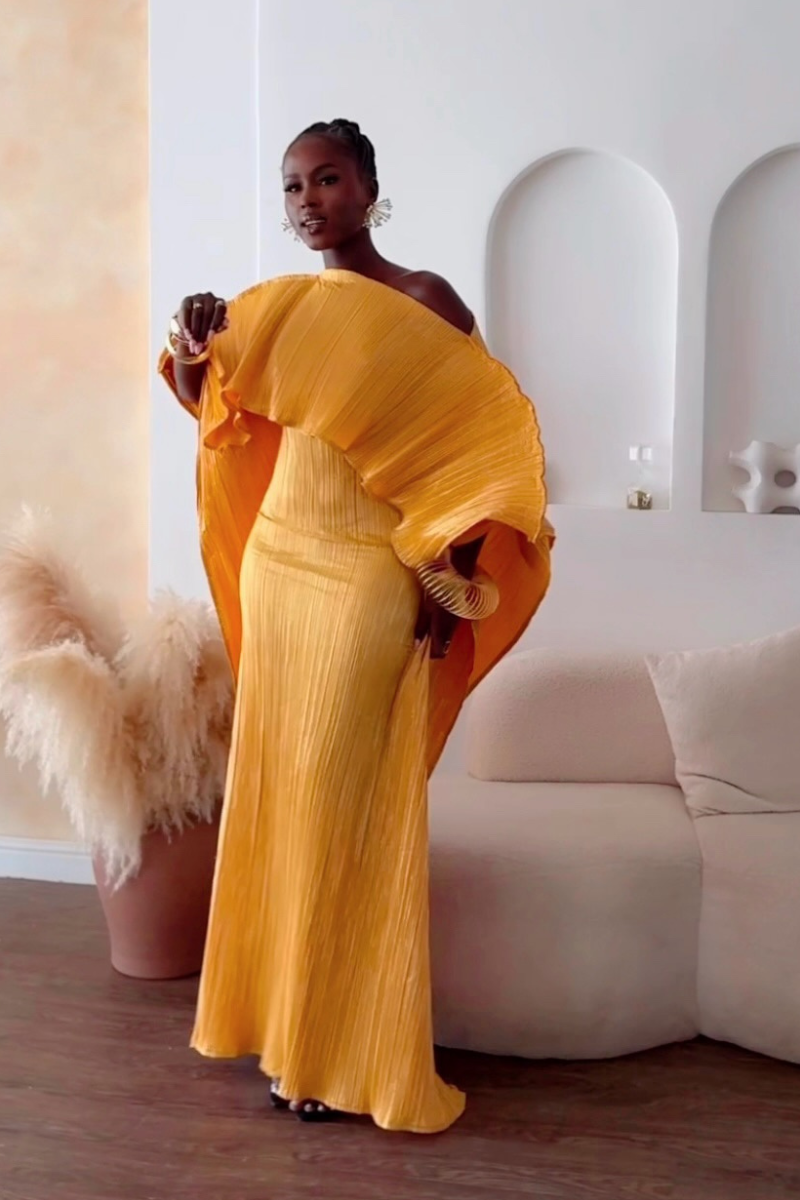 ANIRA PLISSE MAXI DRESS (MUSTARD)