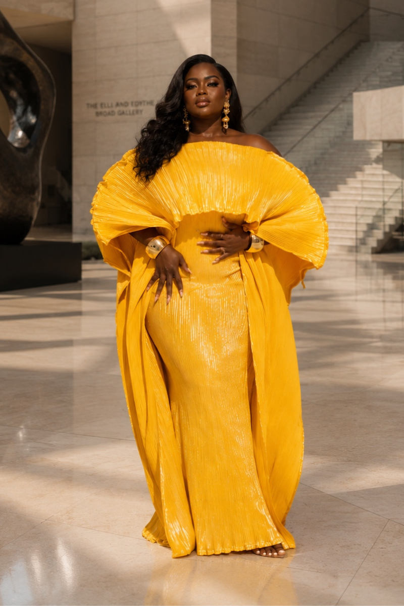 ANIRA PLISSE MAXI DRESS (MUSTARD)