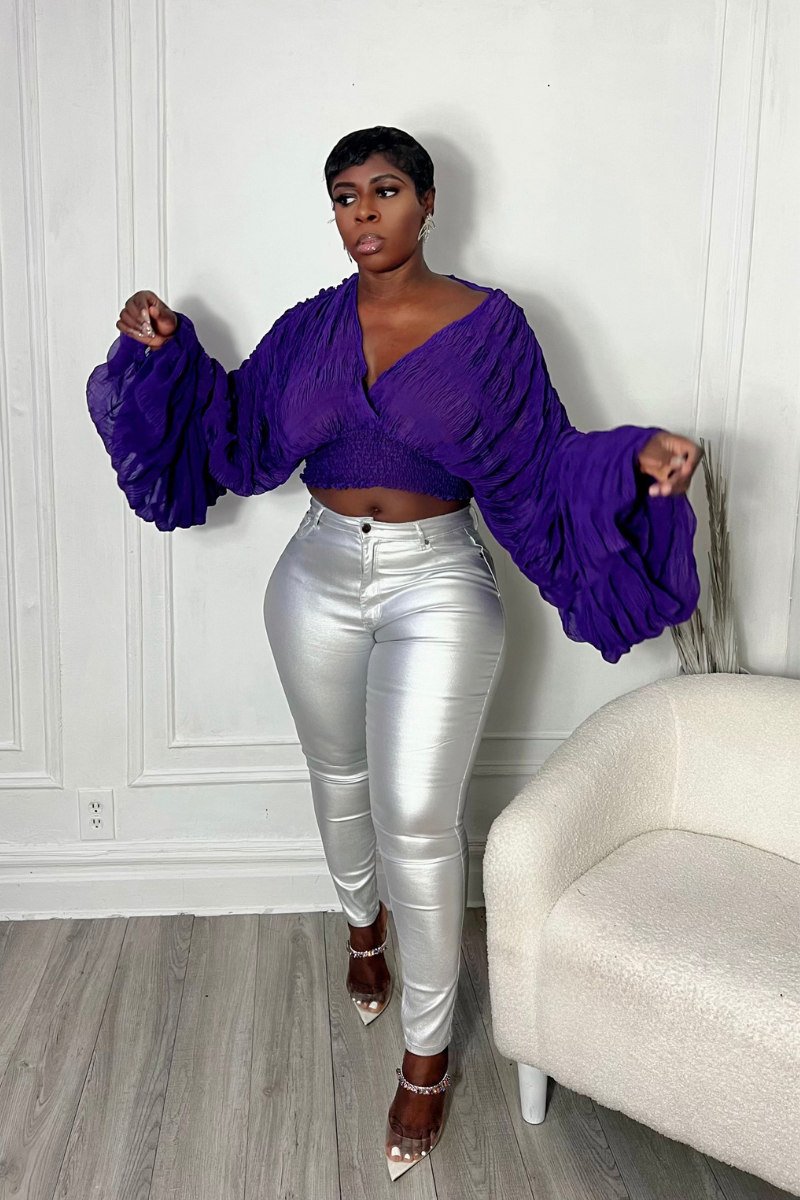AALIYAH BUBBLE SLEEVE TOP (PURPLE)