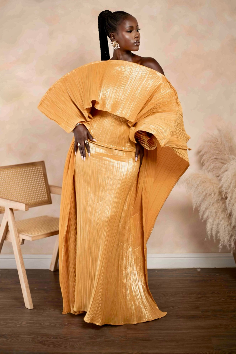 ANIRA PLISSE MAXI DRESS (MUSTARD)