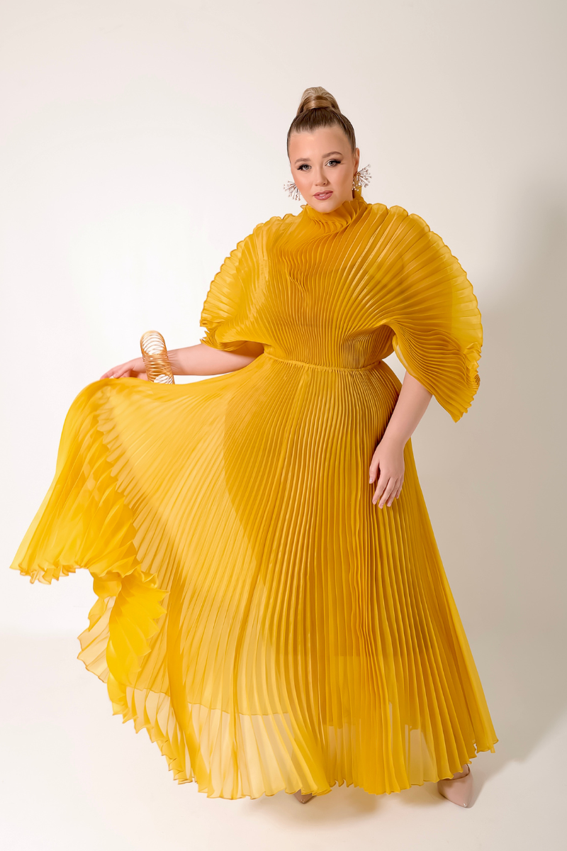 IRIDA PLEATED MAXI DRESS (MUSTARD)