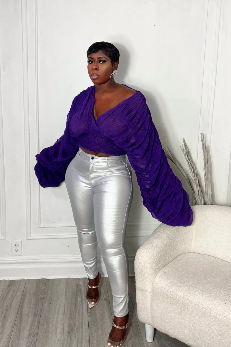 AALIYAH BUBBLE SLEEVE TOP (PURPLE)