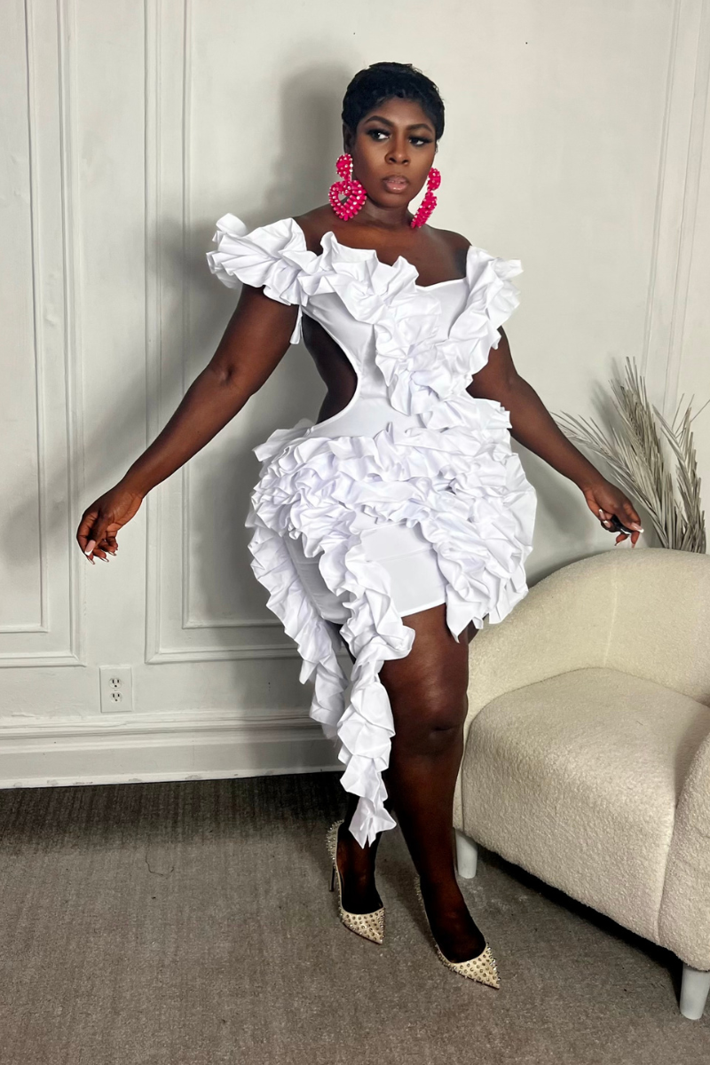 RUFFLE ME UP DRESS (WHITE)