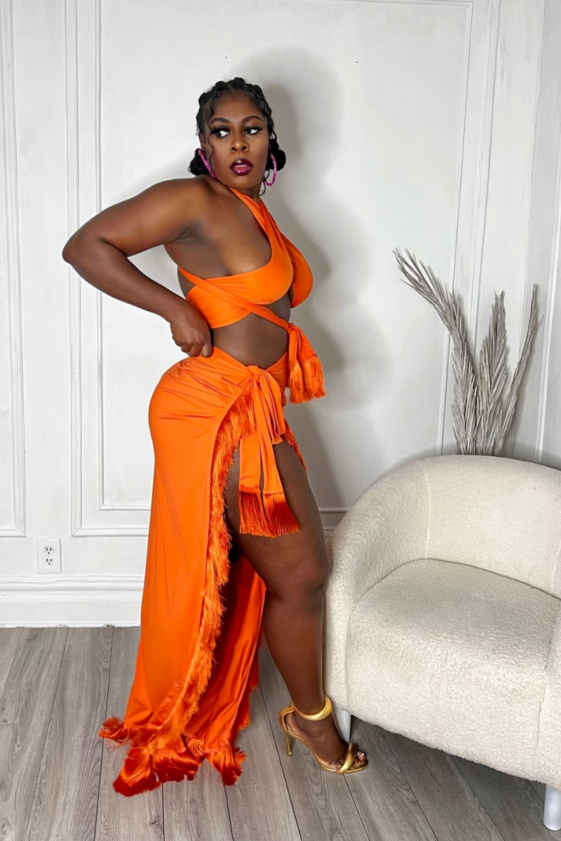 LOURDES FRINGE SET (ORANGE)