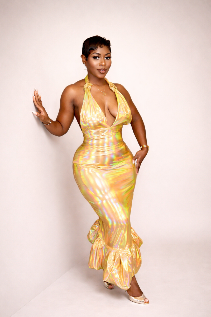 LIQUID GOLD COCKTAIL DRESS