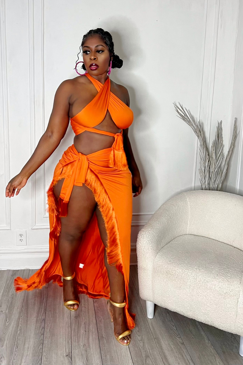 LOURDES FRINGE SET (ORANGE)