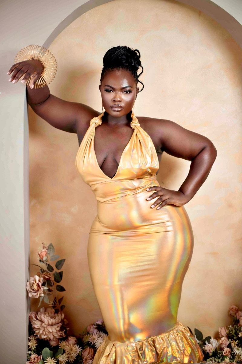 LIQUID GOLD COCKTAIL DRESS