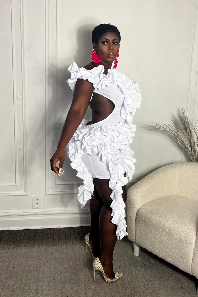 RUFFLE ME UP DRESS (WHITE)