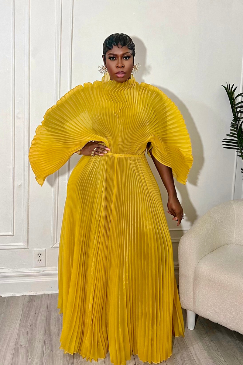 IRIDA PLEATED MAXI DRESS (MUSTARD)