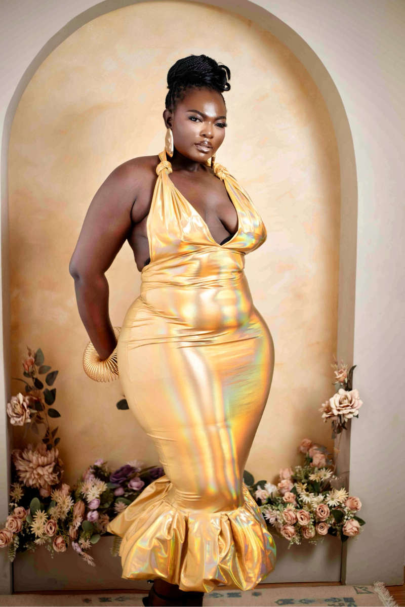 LIQUID GOLD COCKTAIL DRESS