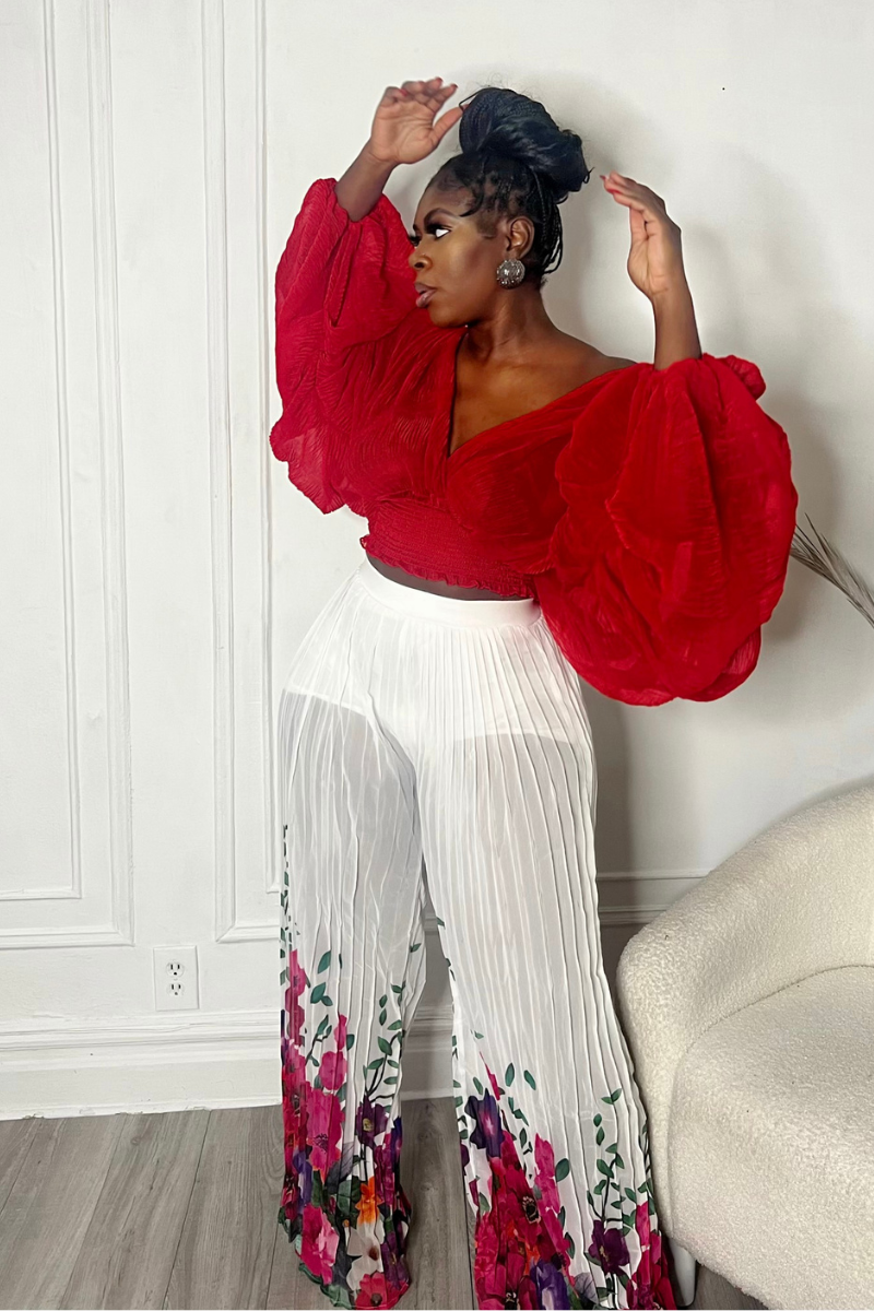 AALIYAH BUBBLE SLEEVE TOP (RED)