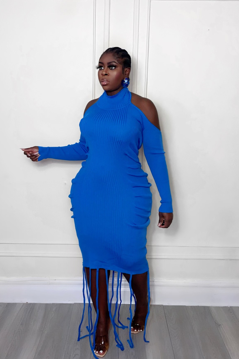 COBALT TASSEL MIDI DRESS