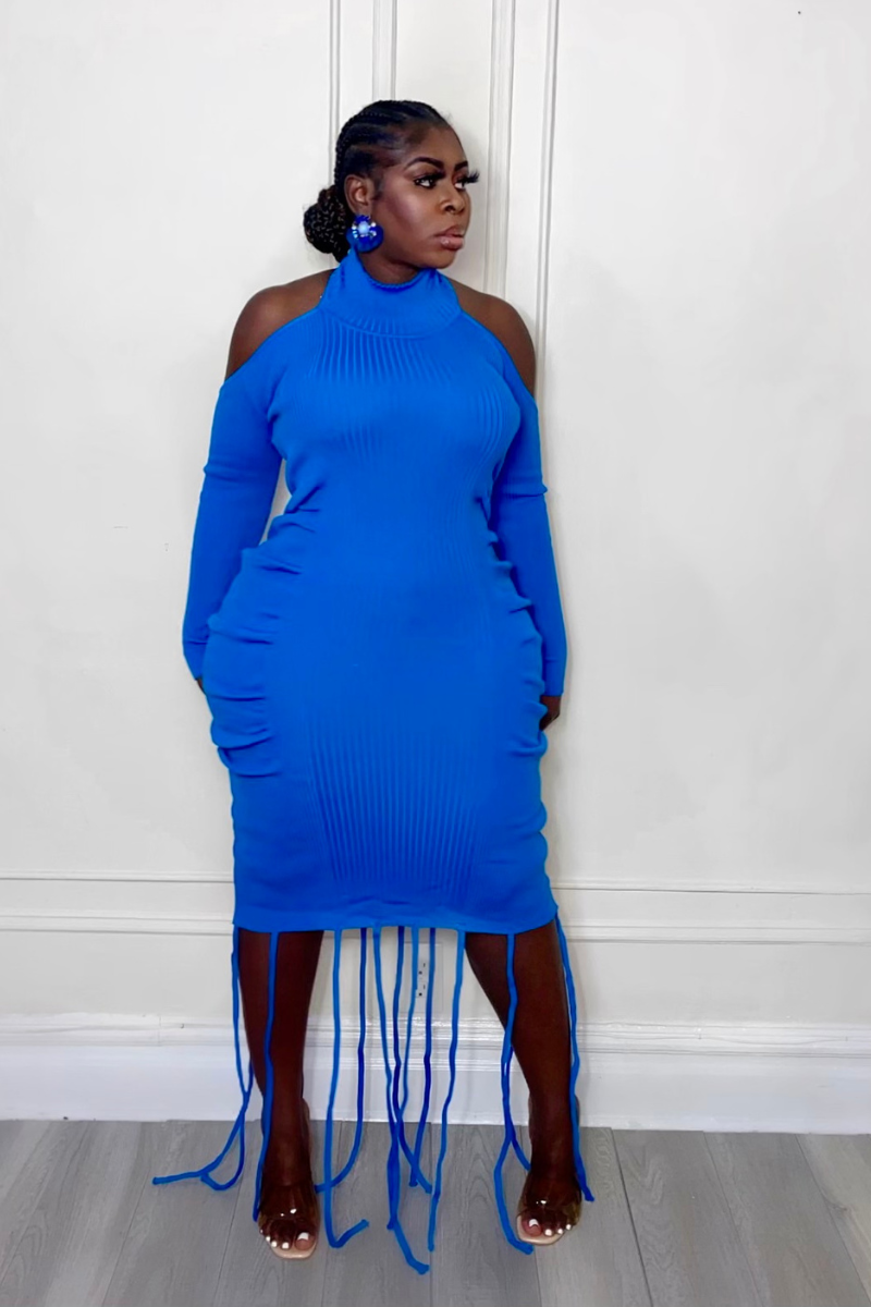 COBALT TASSEL MIDI DRESS