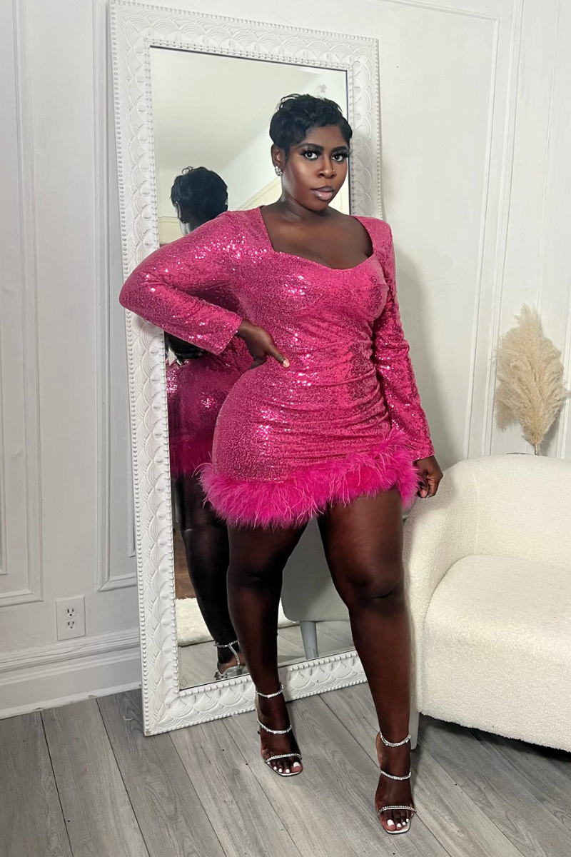 GLAMOUR GIRL FEATHER MINI DRESS