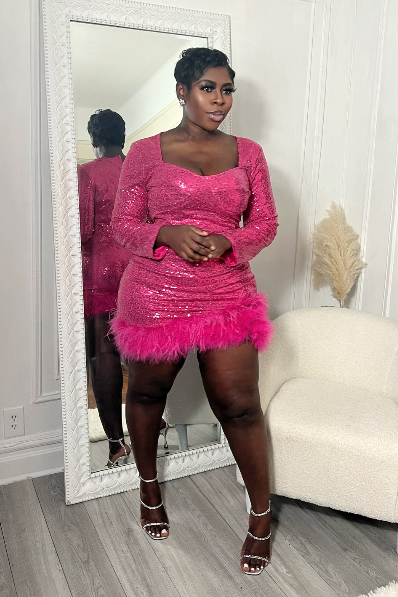 GLAMOUR GIRL FEATHER MINI DRESS