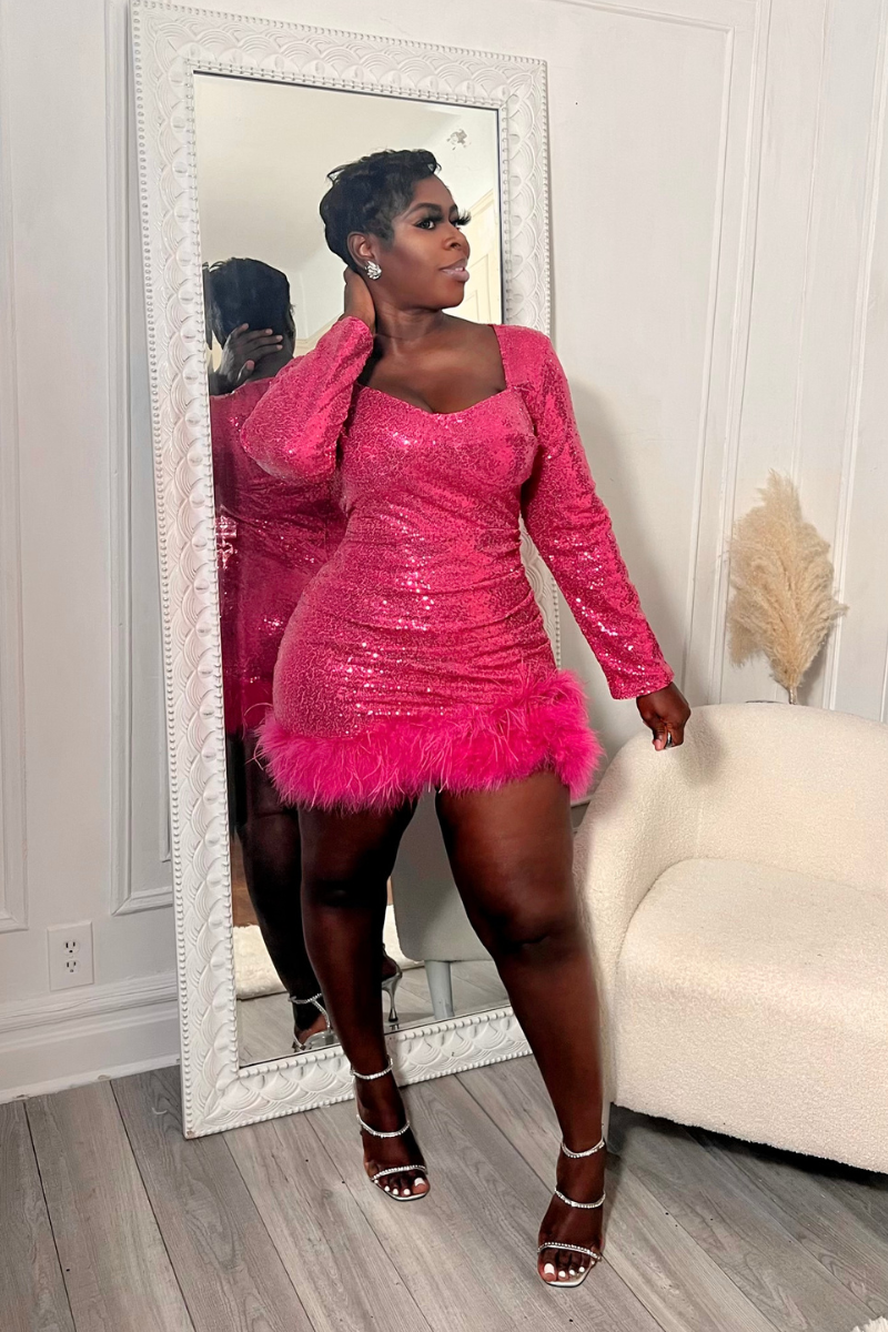 GLAMOUR GIRL FEATHER MINI DRESS