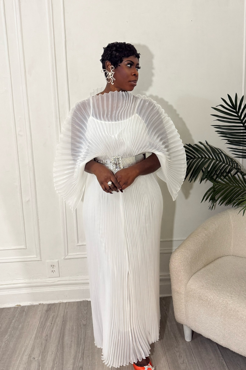 IRIDA PLEATED MAXI DRESS (WHITE)