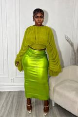 SORBAE METALLIC MIDI SKIRT (GREEN)