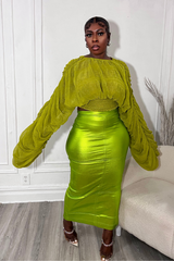 SORBAE METALLIC MIDI SKIRT (GREEN)