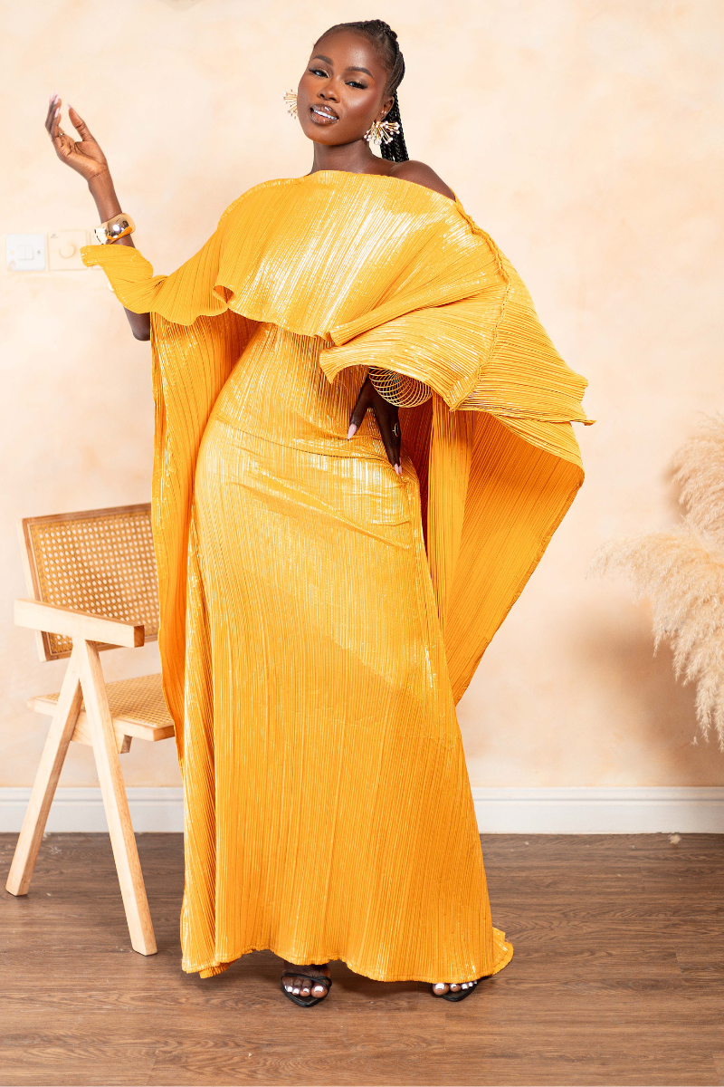 ANIRA PLISSE MAXI DRESS (MUSTARD)