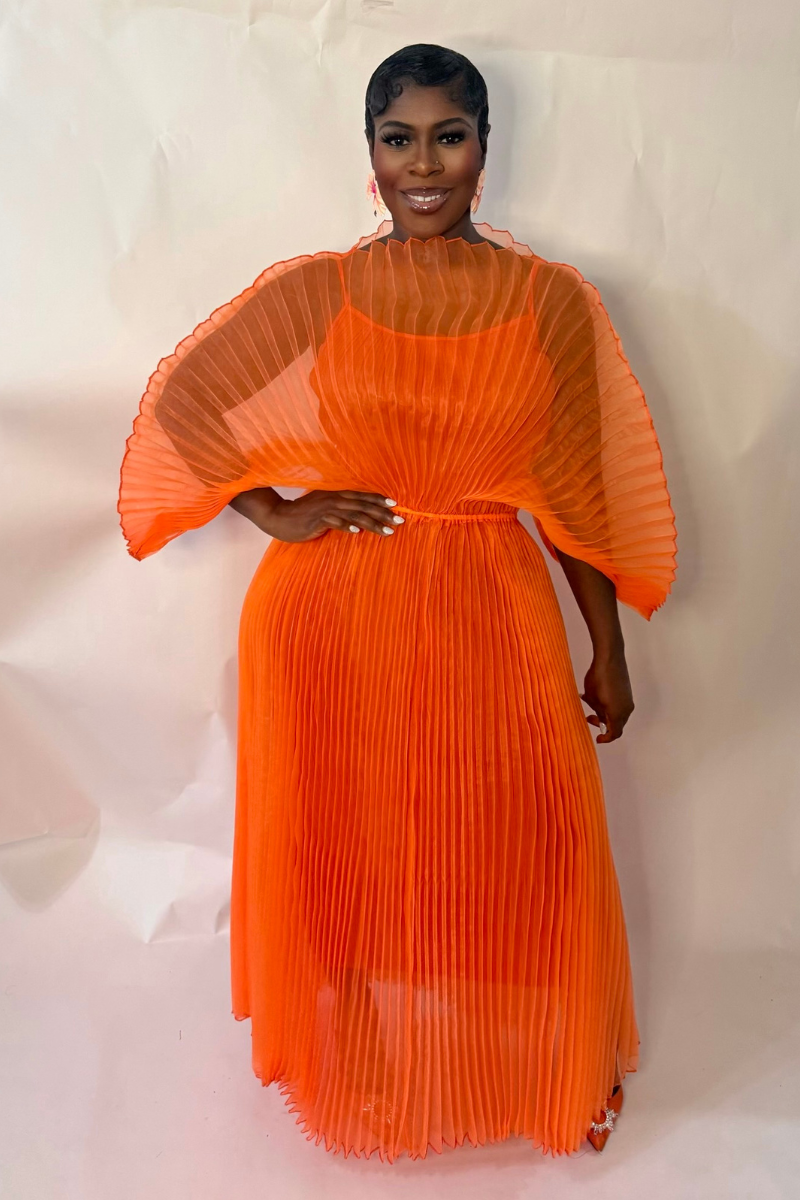IRIDA PLEATED MAXI DRESS (ORANGE)