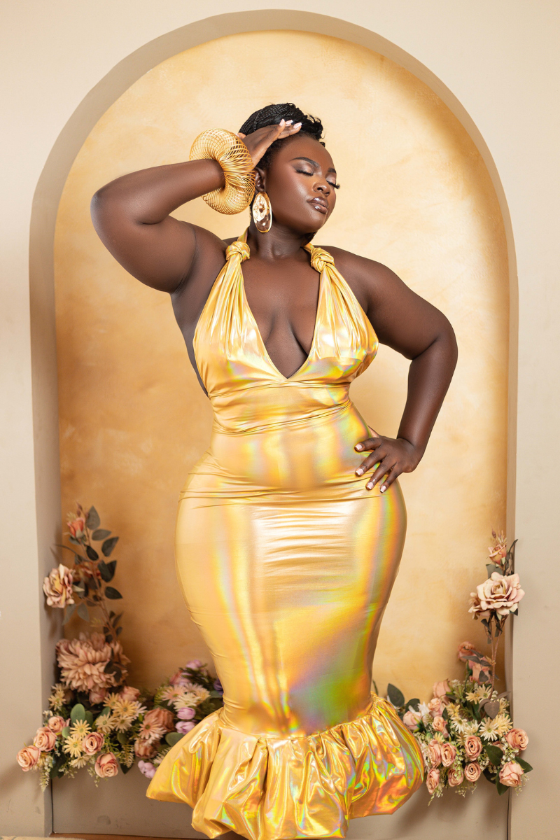 LIQUID GOLD COCKTAIL DRESS