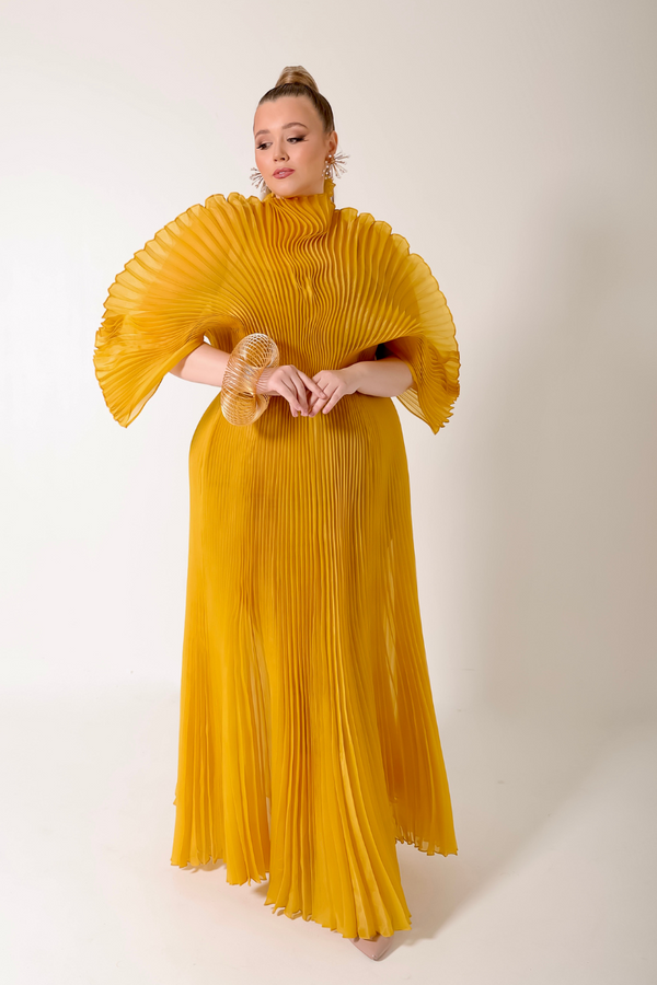 IRIDA PLEATED MAXI DRESS (MUSTARD)