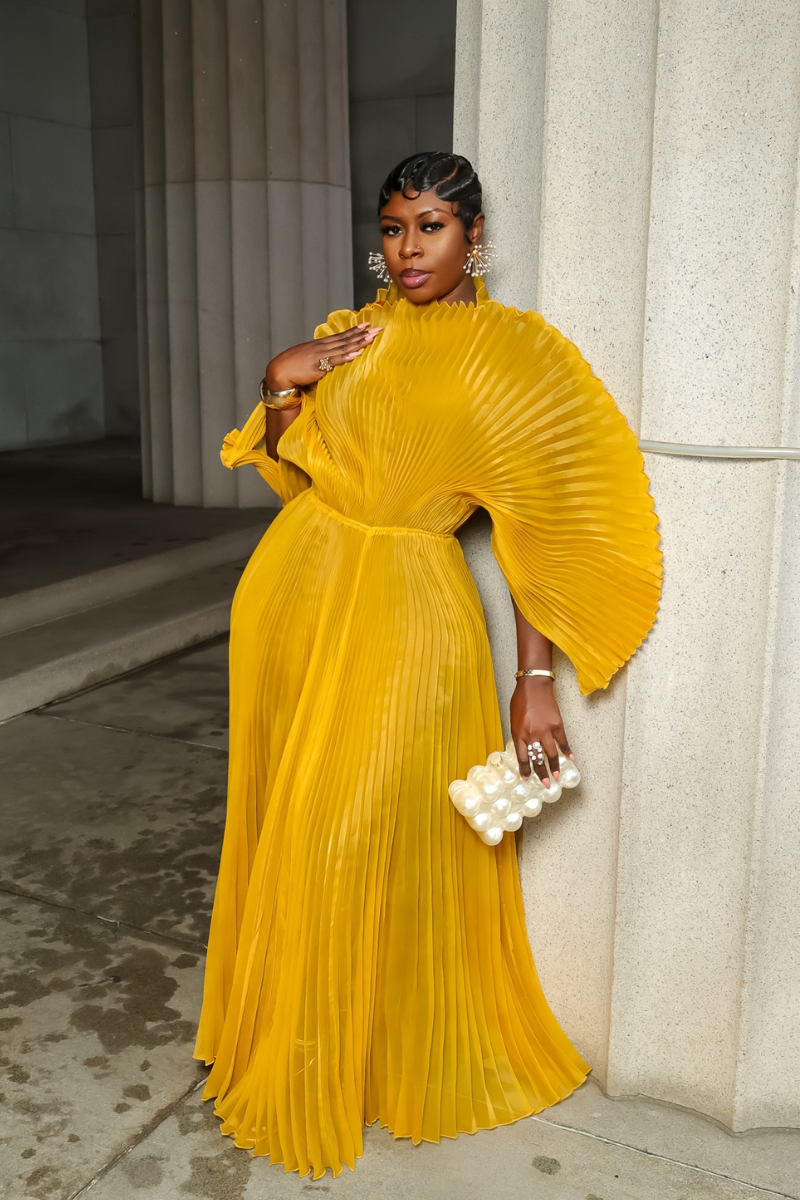 IRIDA PLEATED MAXI DRESS (MUSTARD)