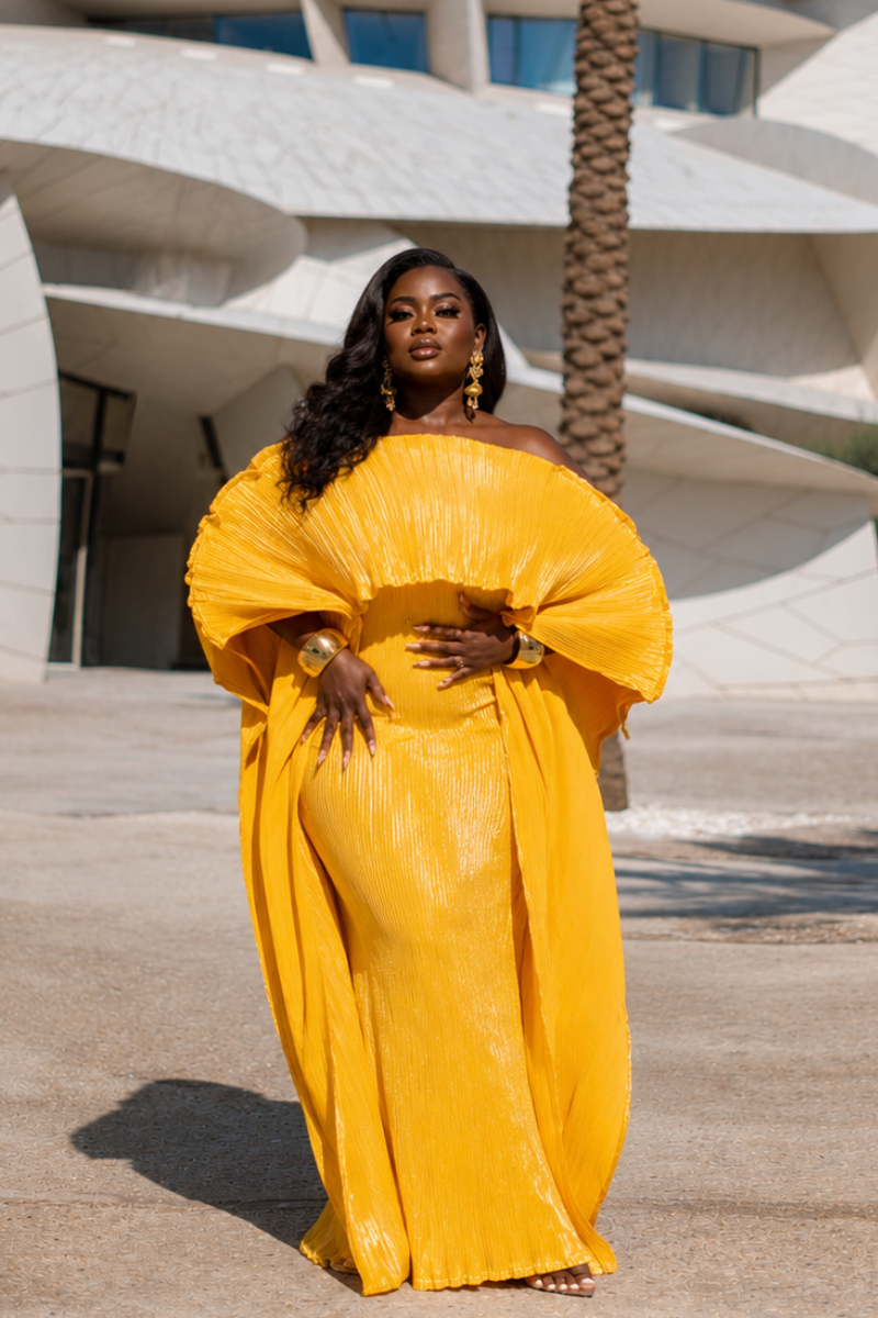 ANIRA PLISSE MAXI DRESS (MUSTARD)