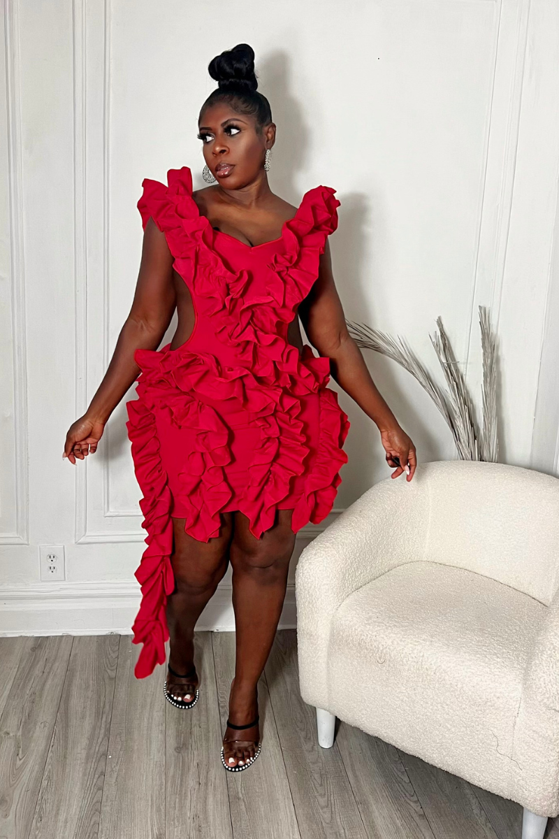 RUFFLE ME UP DRESS (RED)