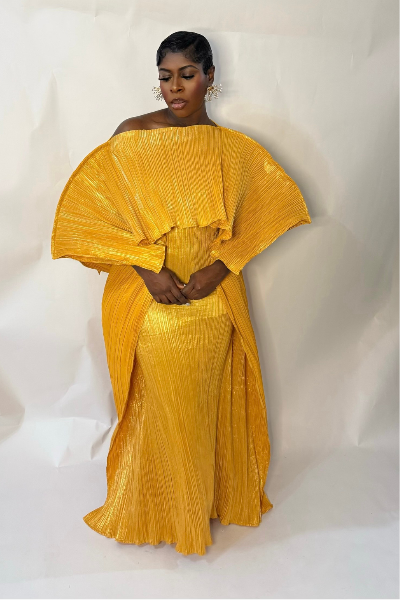 ANIRA PLISSE MAXI DRESS (MUSTARD)