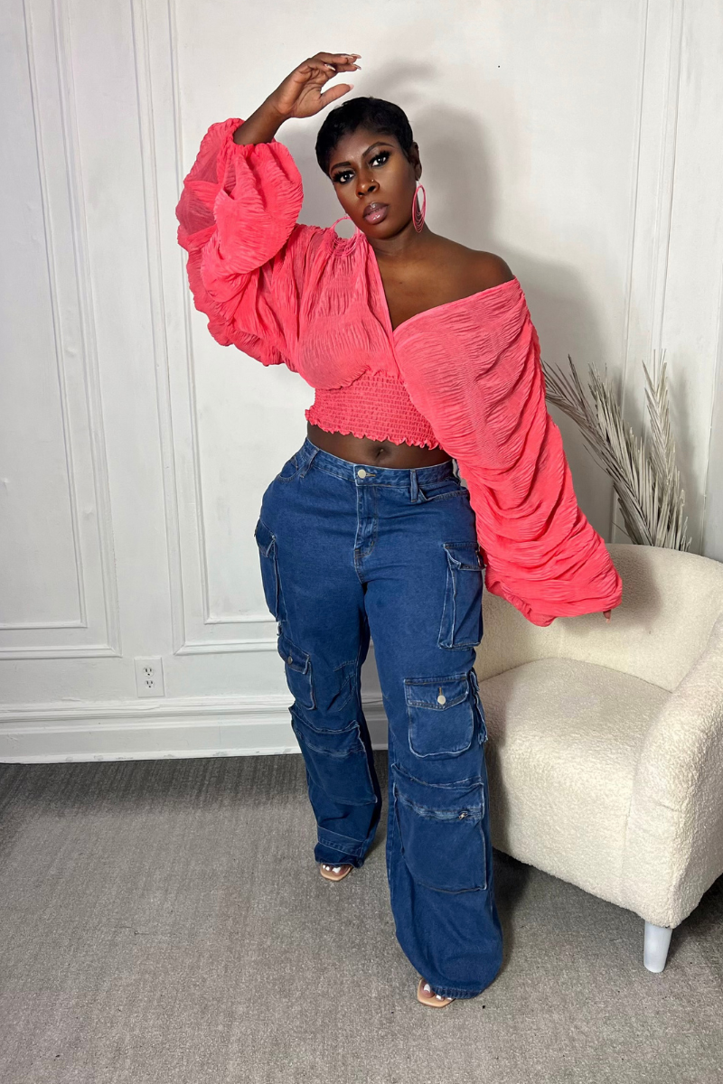 AALIYAH BUBBLE SLEEVE TOP (CORAL)