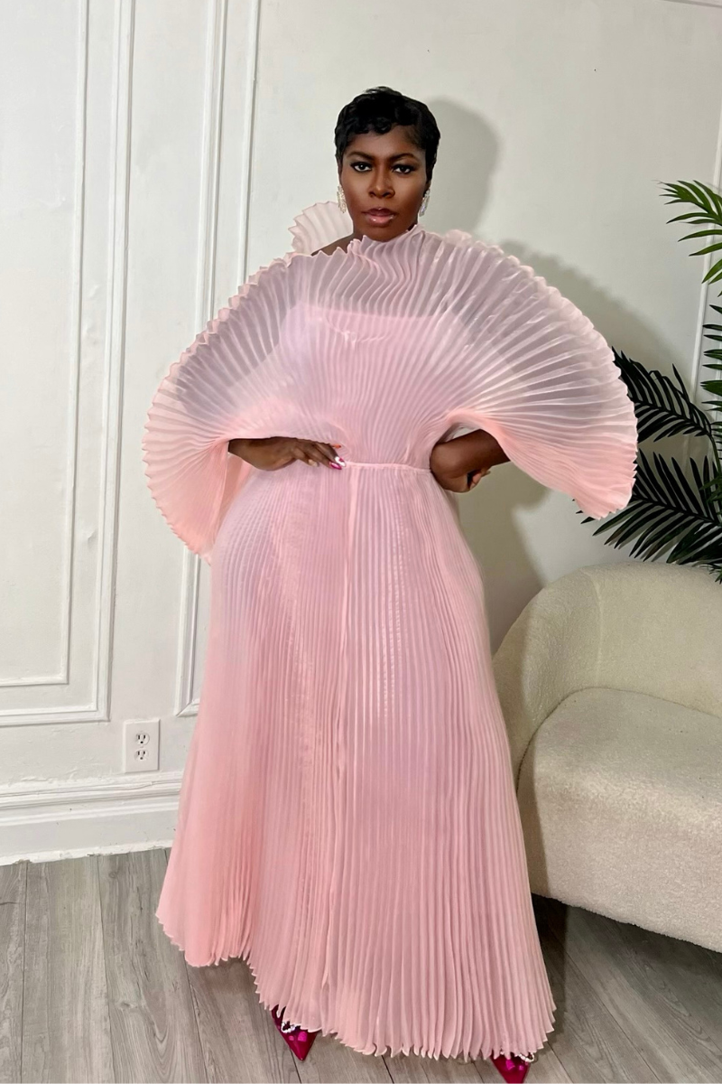 IRIDA PLEATED MAXI DRESS (BABYPINK)