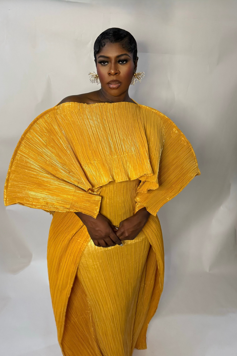 ANIRA PLISSE MAXI DRESS (MUSTARD)