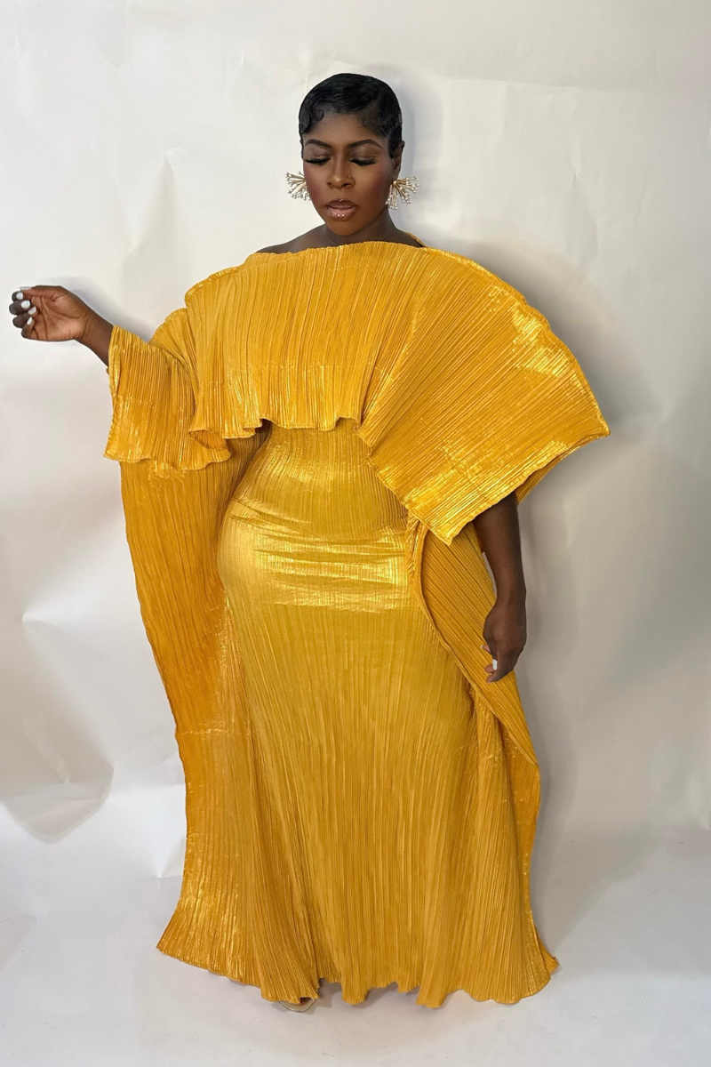 ANIRA PLISSE MAXI DRESS (MUSTARD)